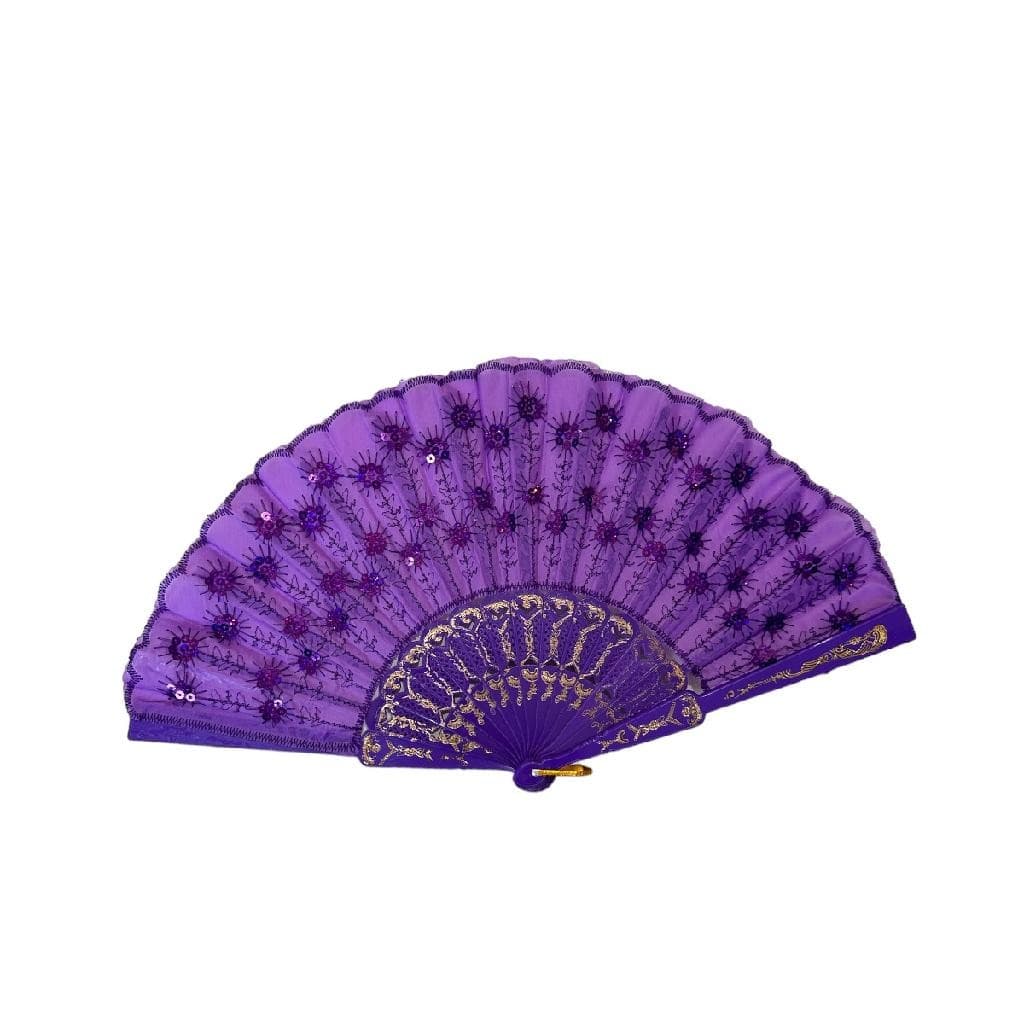Leque Bordado Paetê Luxo Lilas Roxo Pomba Gira Cigana