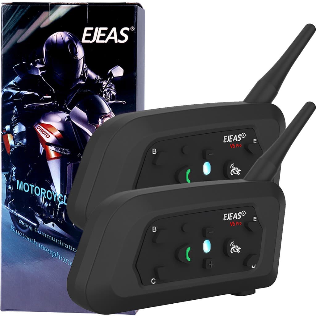 Kit 2 Intercomunicador Ejeas V6 Pro+ Par Fone Bluetooth Moto Capacete Conecta Até 6 800m Bateria 18H