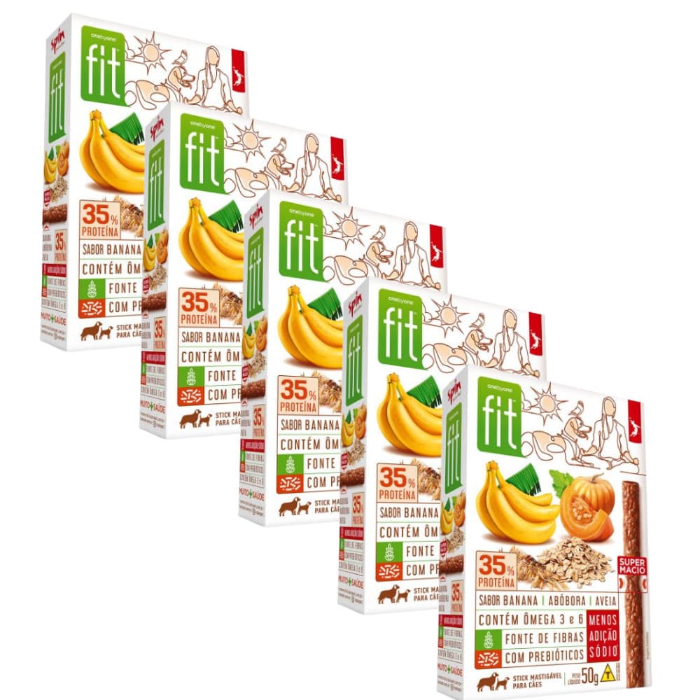 Kit 5 Petiscos Para Cachorros Stick FIT Spin Pet 50g Banana