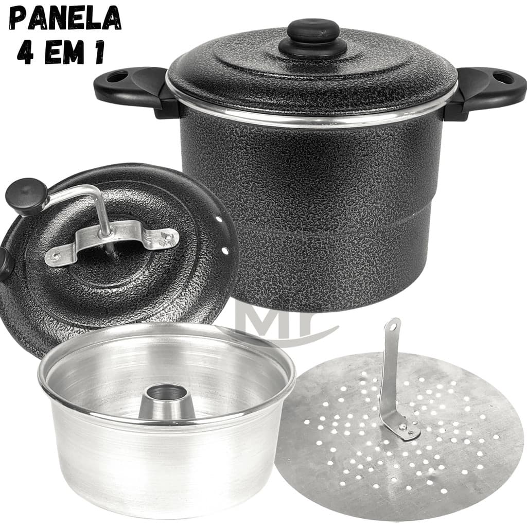 Panela Multiuso 4 em 1 - Cuscuzeira, Pipoqueira, Faz Pudim e Bolo - Alumínio de Alta Qualidade