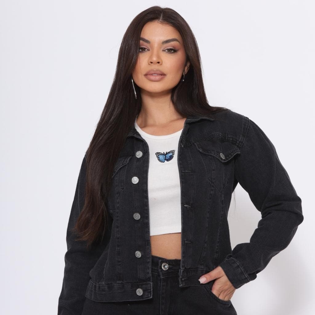 Jaqueta Jeans Feminina Inverno Manga Longa Lisa Gaven Casual Despojado Elegante Confortável