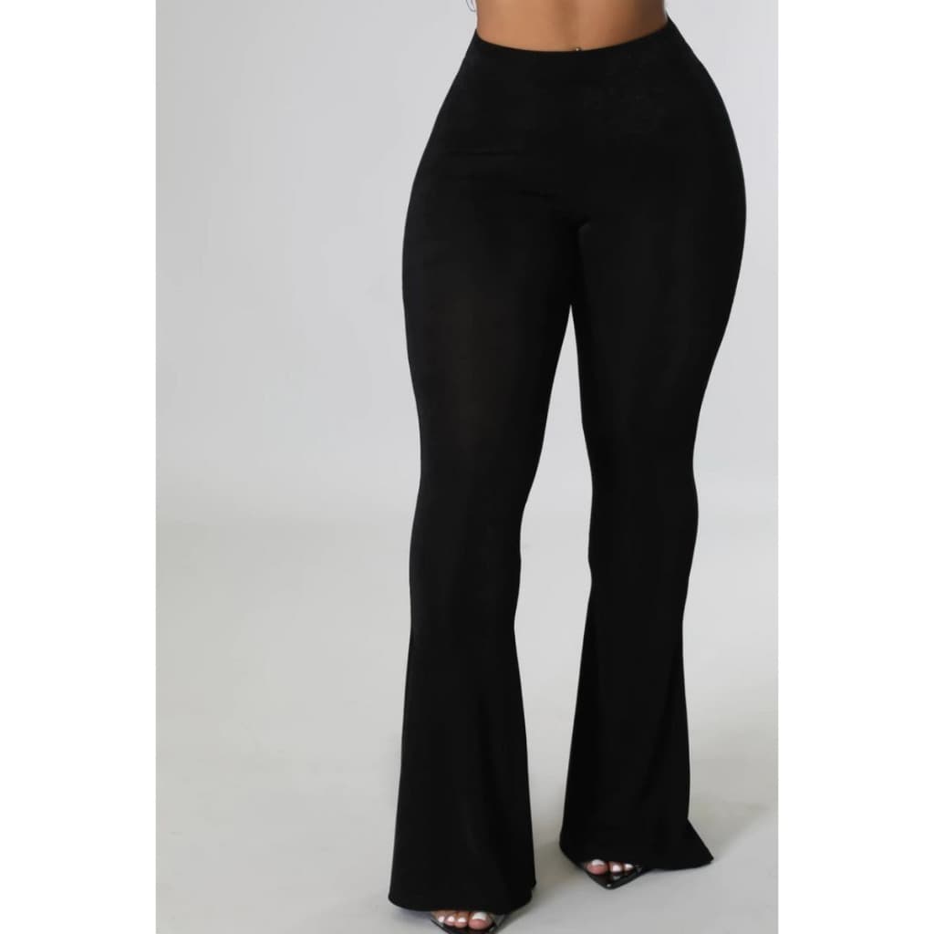 Calça Legging Plus Size Bailarina Boca de Sino Preta Cos Alto