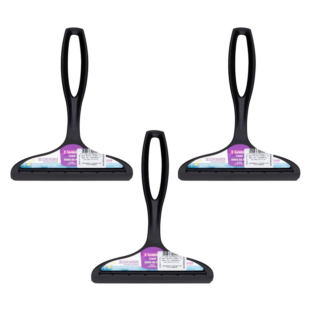 Kit com 3 Rodos Rodinho de Pia Plástico de 14 cm Preto Sanremo