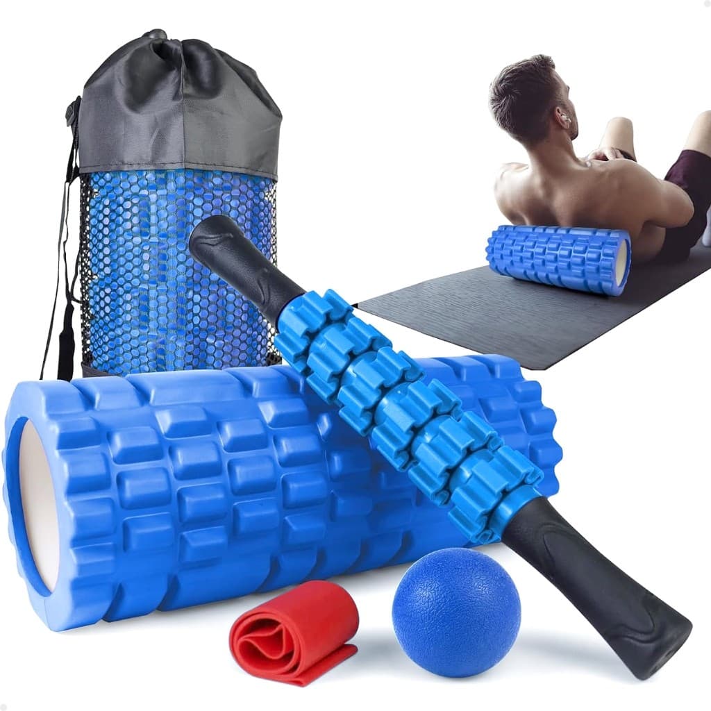 Kit Completo 4x1 Lorben Rolo de Massagem Bastão Miosfascial Bola Lacrosse Faixa Elástica Band Bolsa Promocao