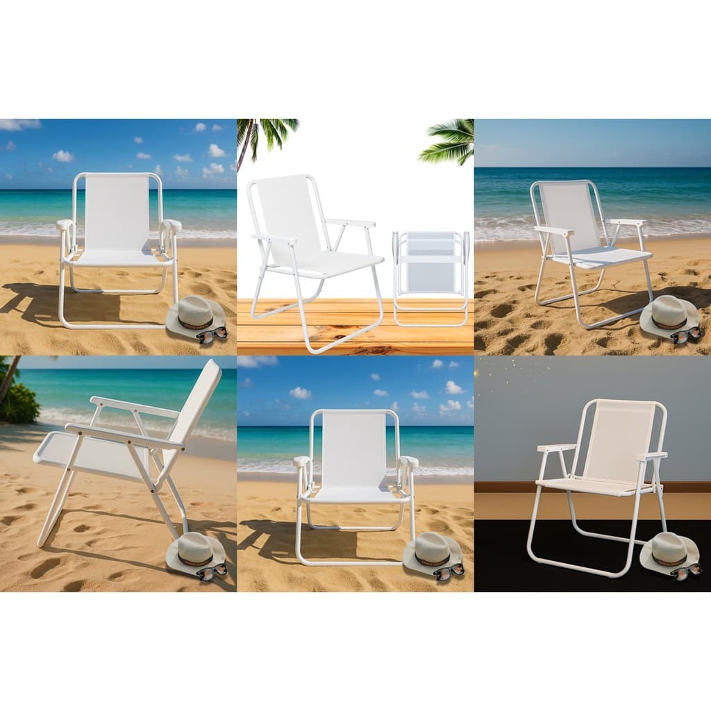 Kit 6 Cadeira De Praia Dobrável Alta Mor 2058 Aço Branca Suporta 110kg