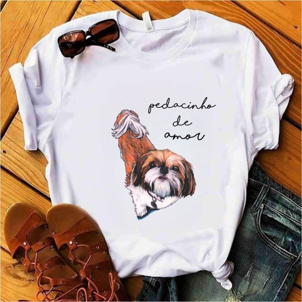 Camiseta T-shirt 30.1 BabyLook  e UNISSEX T-shirt estampa cachorro raça Shih-Tzu dog moda feminina Envio Imediato