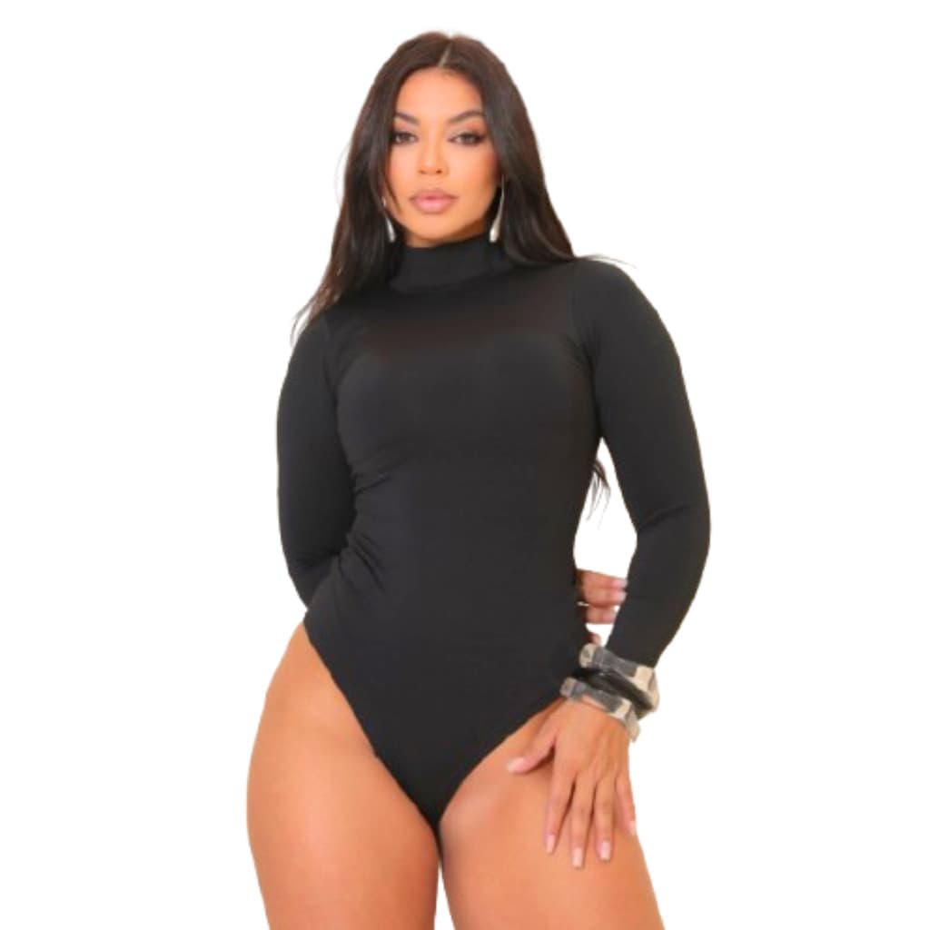 Body Cacharrel Manga Longa Preto Com Bojo e Gola Alta