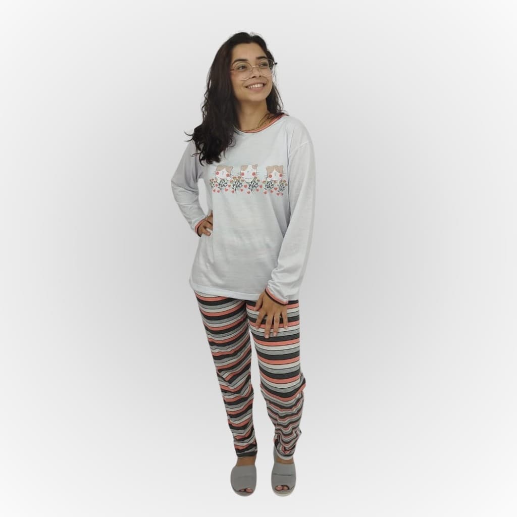 Pijama Longo Feminino - Gatos