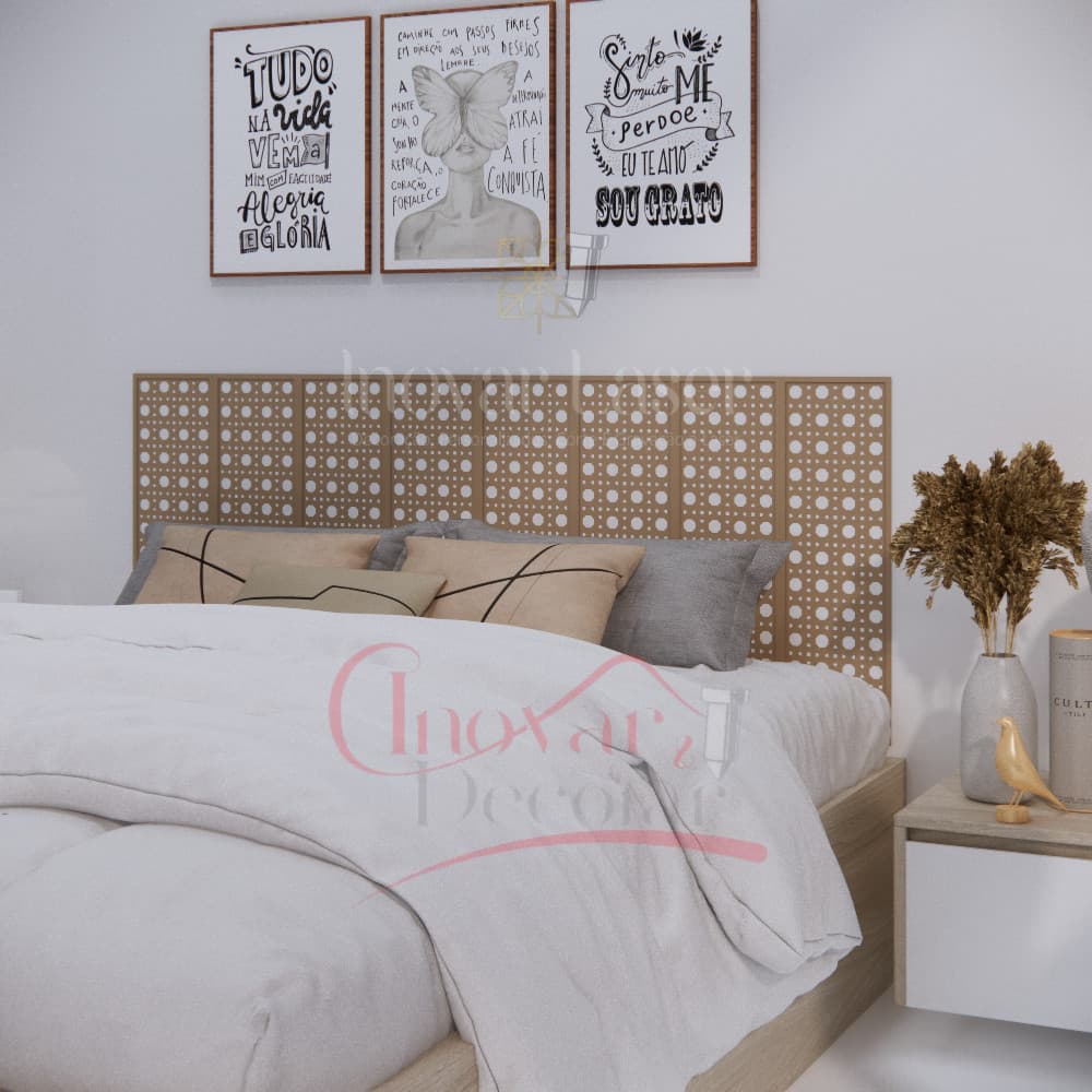Placas Decorativas Retangular Cabeceira Modular Varias Opções mdf Cama Elegante e Moderna  Palhinha Indiana