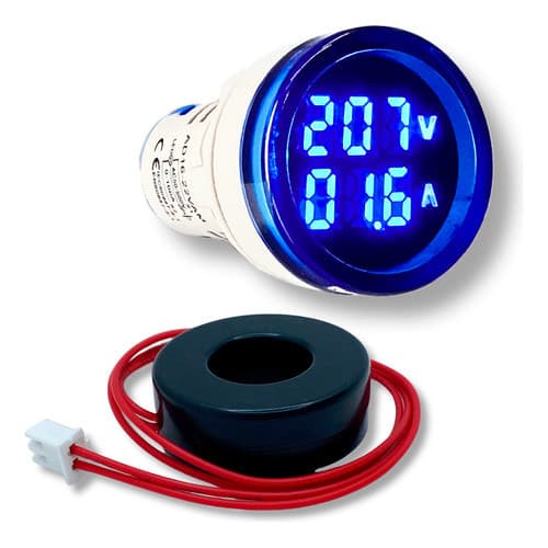 Indicador Digital Amperímetro Voltímetro AD16-22VAM Azul 22mm 100A Painel Elétrico Comando Automação Industrial Máquina