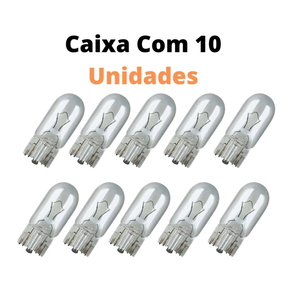 Kit 10 Lampada Farol Pingo T10 12v Pingao Meia Luz Filamento Automotivo Carro Moto Placa Ré