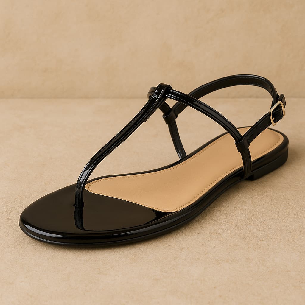 Sandalia Feminina Rasteirinha Fio Basica Metalizada Preto Sandália Preta