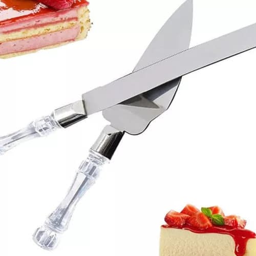 Kit Faca E Espatula Para Bolo Torta E Pães Cabo Acrílico