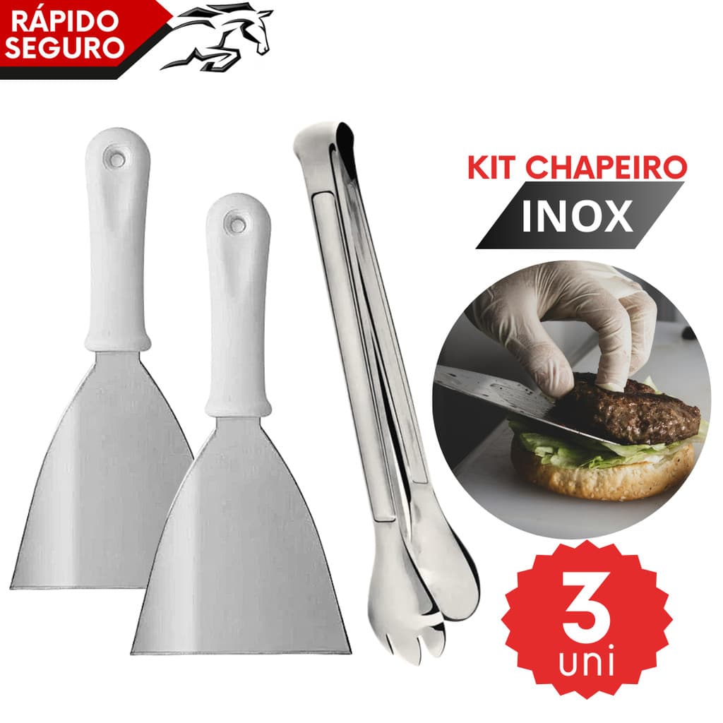 Utensílios  Para Chapa Chapeiro Peças Inox Resistente Lanches Hamburgueria Padaria