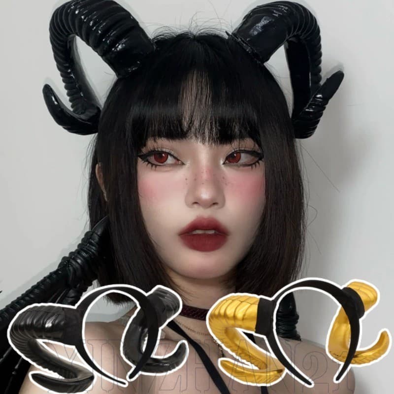 [Decoração De Halloween] Tiara De Chifre De Ovelha De Simulação-Moda , Hip Hop , Punk-Acessórios De Cabelo Para Vestir-A