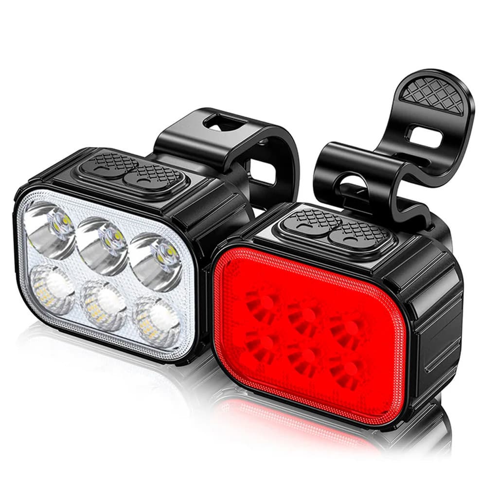 Kit Iluminação Ciclista Profissional Recarregavel Vermelho Branco 6 Leds Bike