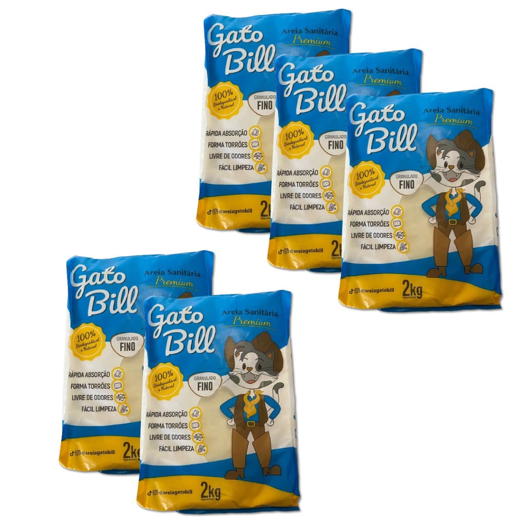 KIT 5X AREIA SANITÁRIA FINA BIODEGRADÁVEL 2KG GATOBILL