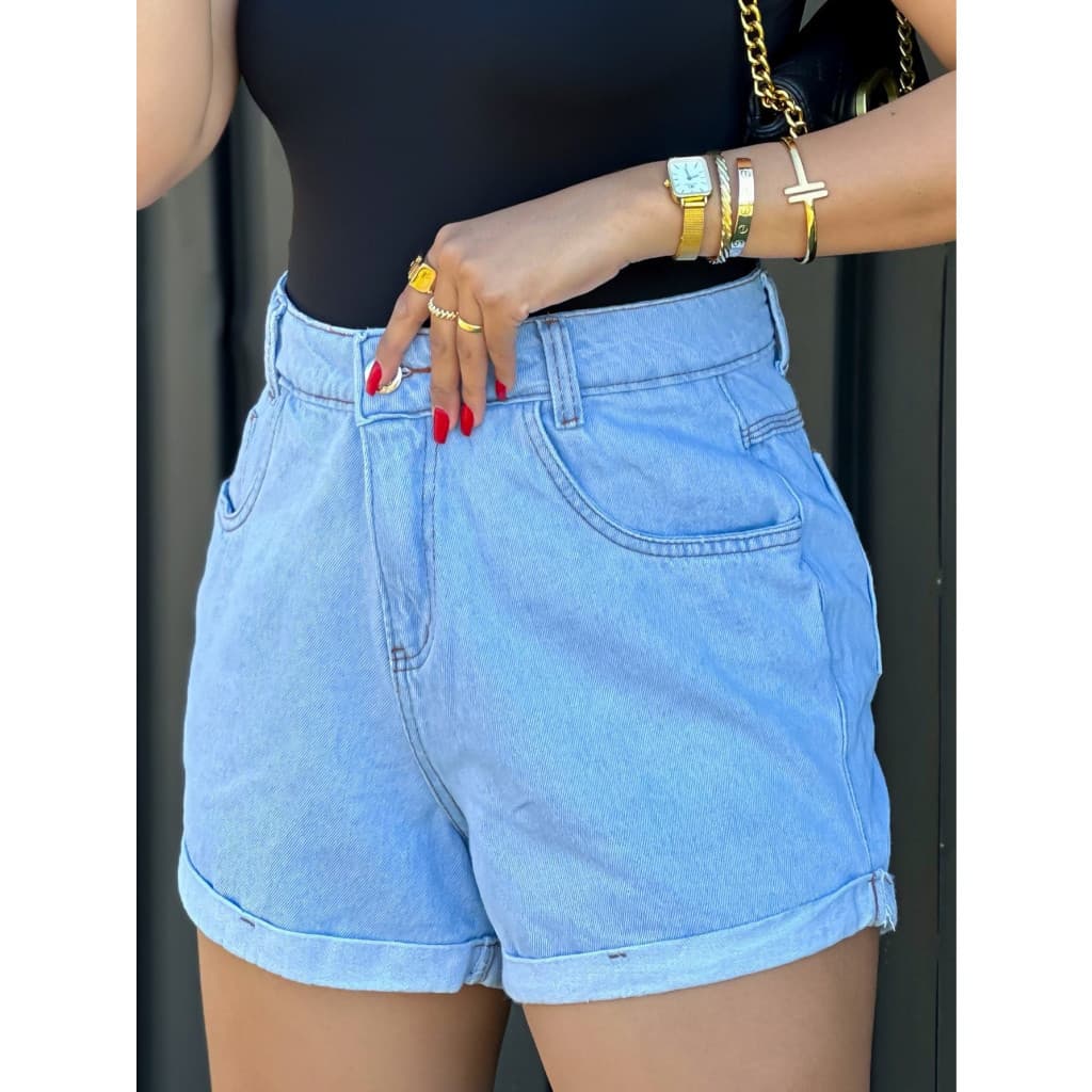 SainaOffece 9001 Shorts Jeans Feminino Hot Pants Cintura Alta Imperdíveis de Verão com bolso 9001