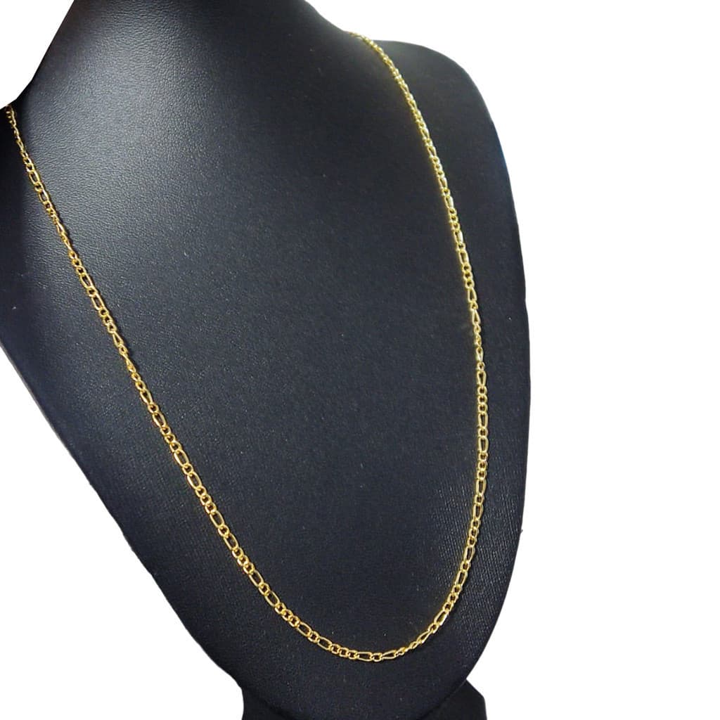 Corrente Masculina Fina Folheada ouro Fígaro Alternada 3x2x1 2mm 60cm