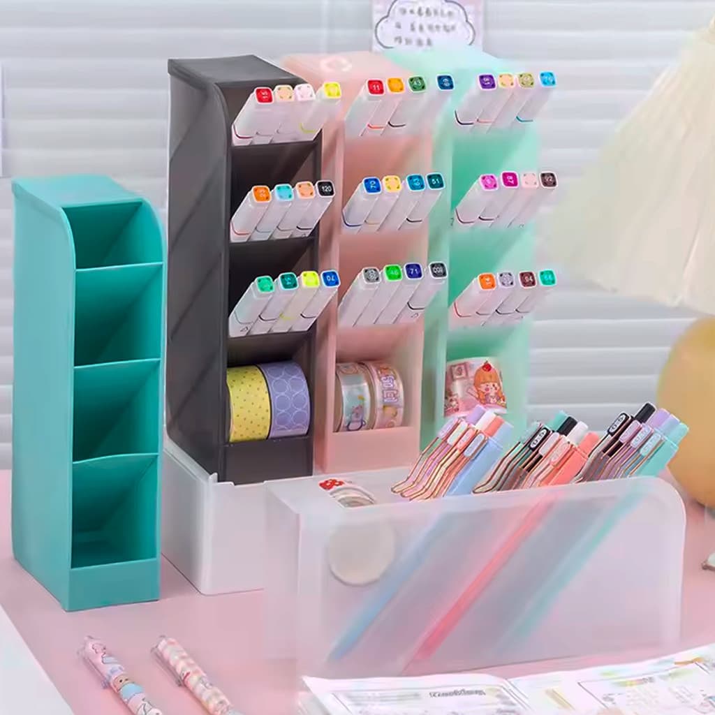 Organizador De Mesa Porta Treco Lápis Caneta Multiuso Colorido Com Divisórias