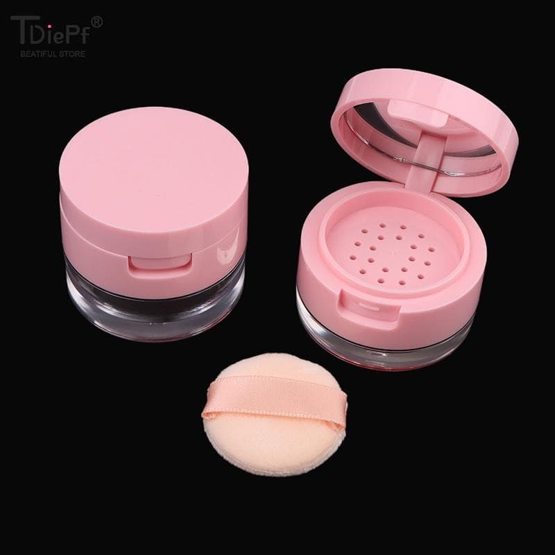1PC Caixa Plástica Portátil Em Pó Vazia Com Peneira Espelho Cosmético Sifter Loose Jarro De Maquiagem Para Viagem