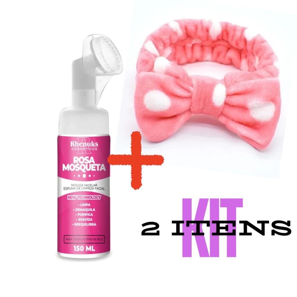 Kit 1 MOUSSE MICELAR ROSA MOSQUETA RHENUKS + 1 Faixa Make