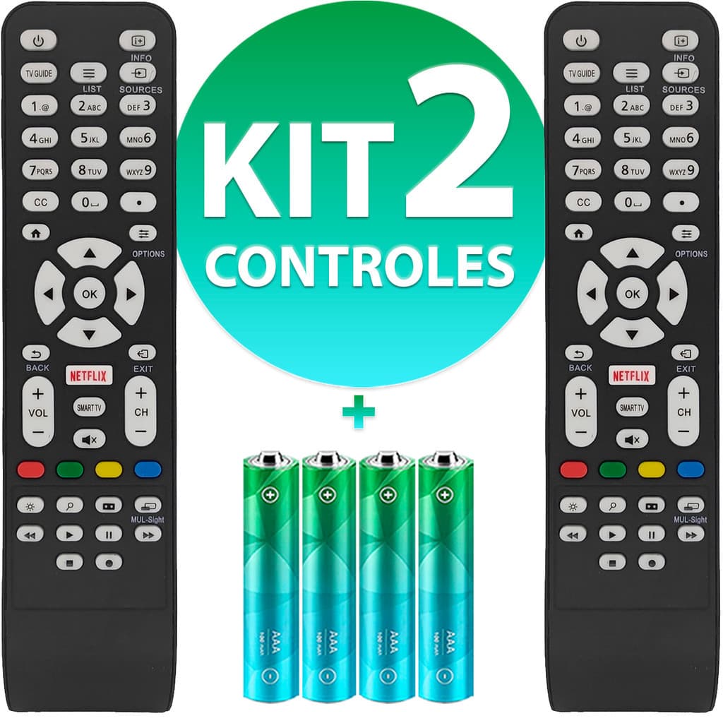 Kit Controle Remoto Compatível Com Tv Aoc Smart Led Le43 Lcd Botão Netflix