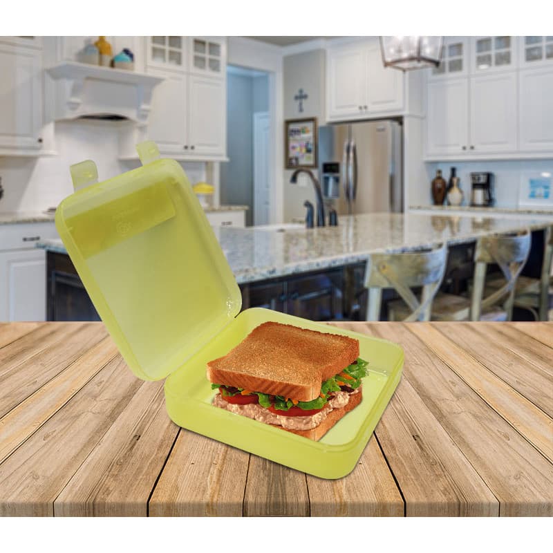 Sanduicheira Plástico Coza Amarela Porta Sanduiche Sanduba 15,8x15,1x5,1cm Merenda Pão Lanche