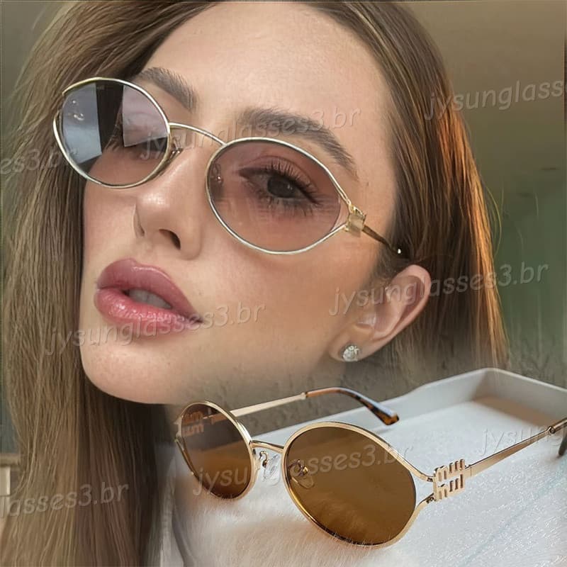 Novo Oval Metal Olhos De Gato Óculos De Sol Para Mulheres Homens Europeu Americano Pequeno Quadro Elípticos Ao Ar Livre