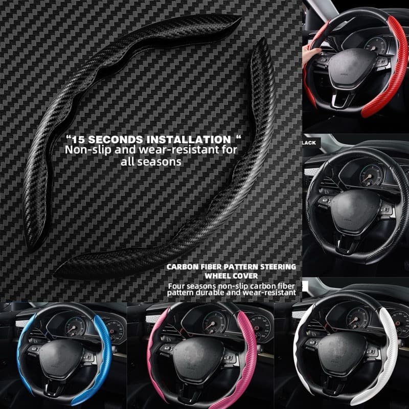 Um par  Capa do Volante universal do Carro Antiderrapante Fibra De Carbono Carro Acessórios De Decoração De Interiore