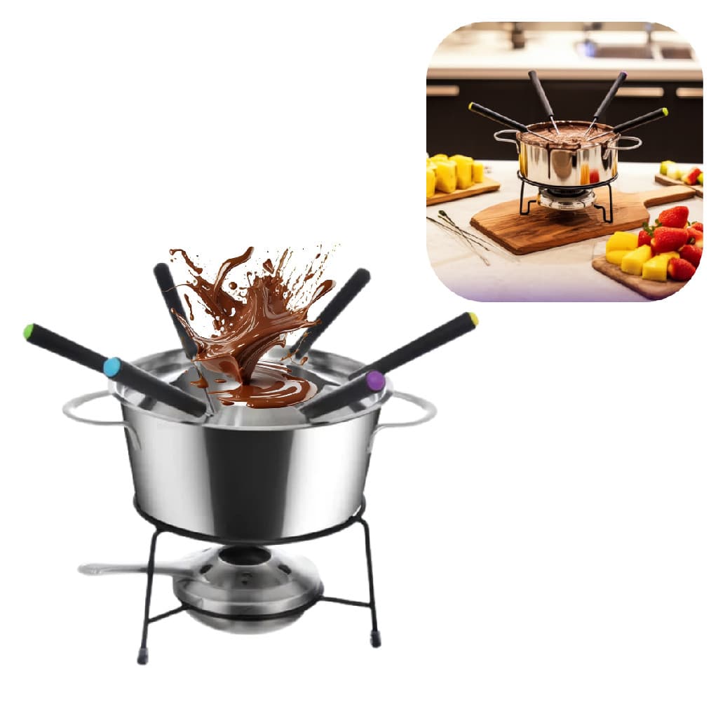 Conjunto Fondue Inox 10 Peças 1 Litro 6 Pessoas Chocolate
