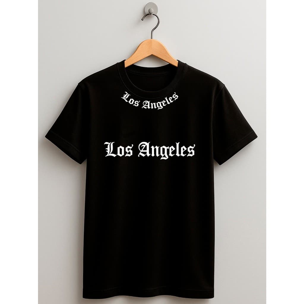 Camiseta Algodão Juvenil e Infantil Unissex Streetwear LOS ANGELES Pescoço Menino Menina