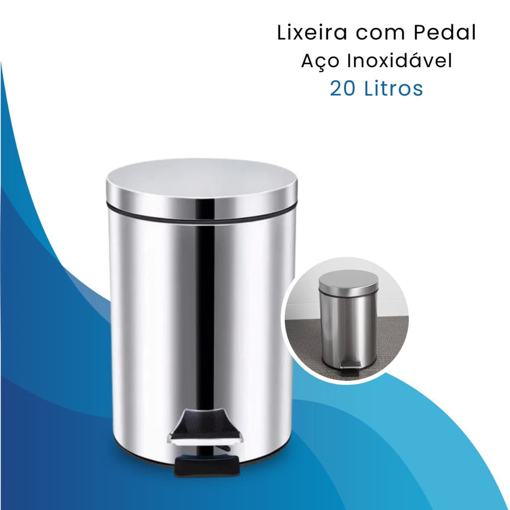 Lixeira Inox 20 Litros Com Pedal Cesto Balde Interno Removível Aço Inox