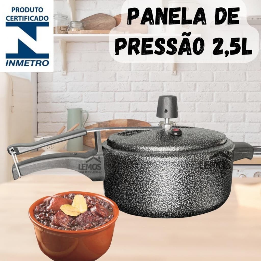 Panela De Pressão 2,5L Caçarola Pressão 2,5 Litros Testada e Certificada Pelo Inmetro