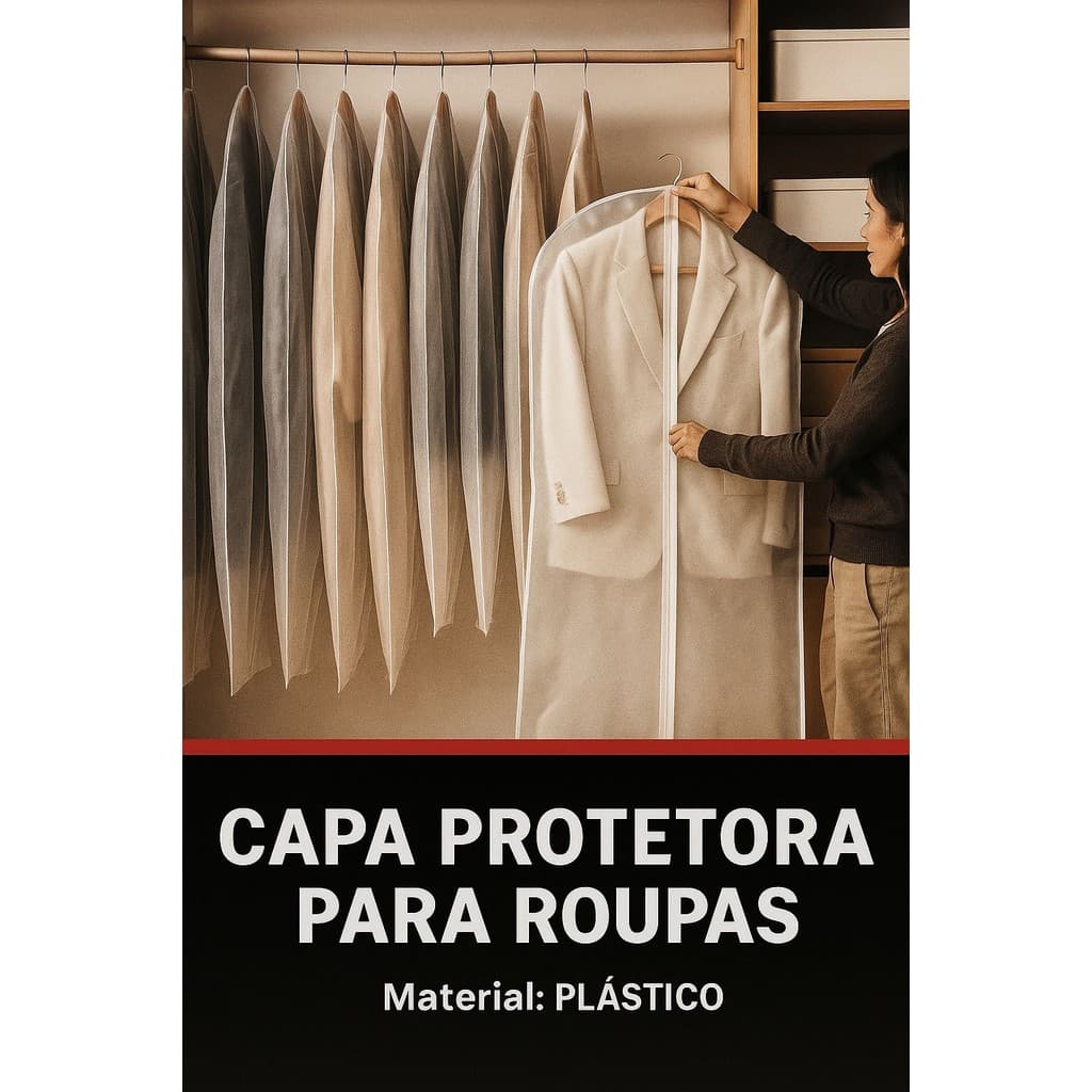 Capa Protetora para Roupas com Zíper 100x60cm Antipoeira Cabide Roupeiro Guarda Roupa