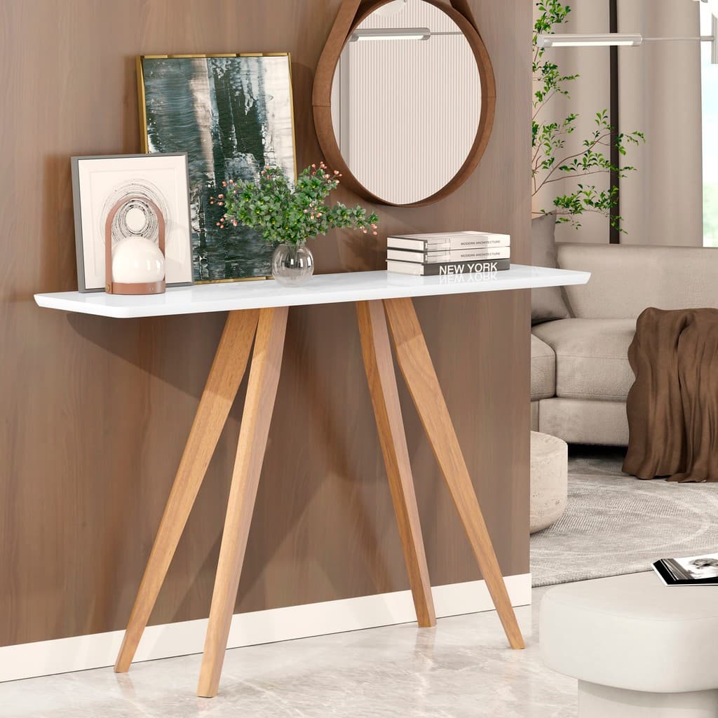 Aparador Sala Estar Moderno Monaco 100 cm Pés Madeira - Branco