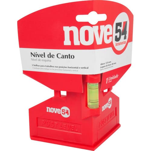 Nível plástico para canto base magnética, 2 bolhas horizontais e 1 bolha vertical Nove54