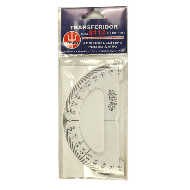 Transferidor Acrílico 3mm 180º 12cm Trident Modelo 8112