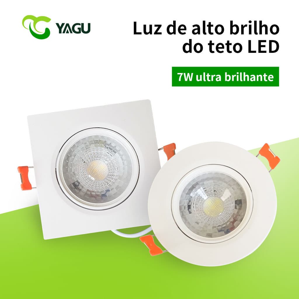 Kit 10 Spot led 7w Luminária Bivolt Direcionavel Quadrado Redondo Embutido Teto Sanca