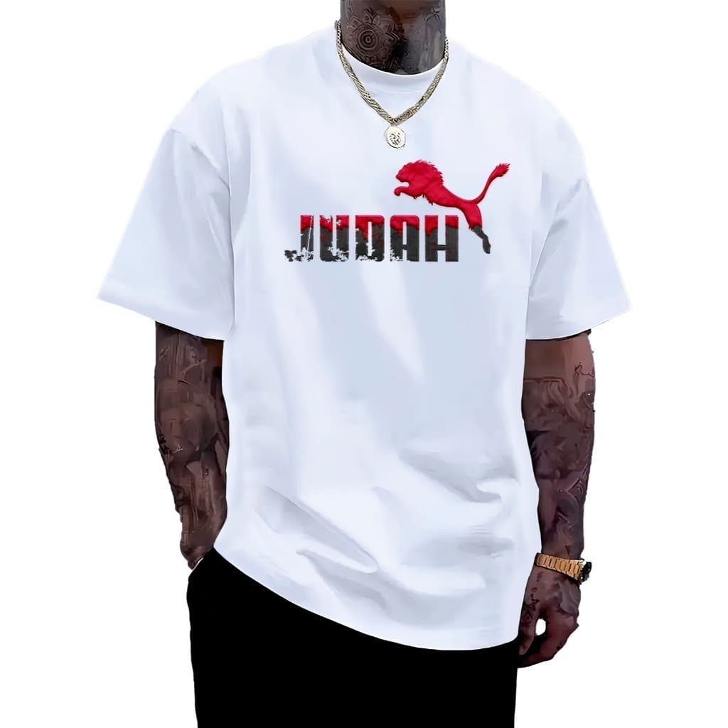 Camiseta Unissex Judah Leão 100% Algodão Alta Qualidade Cor Branca Estampa 3D