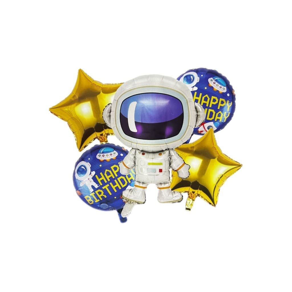 Kit Balões Astronauta Metalizado 5 Unidades Redondo Estrela Metalizado Decoração Festa