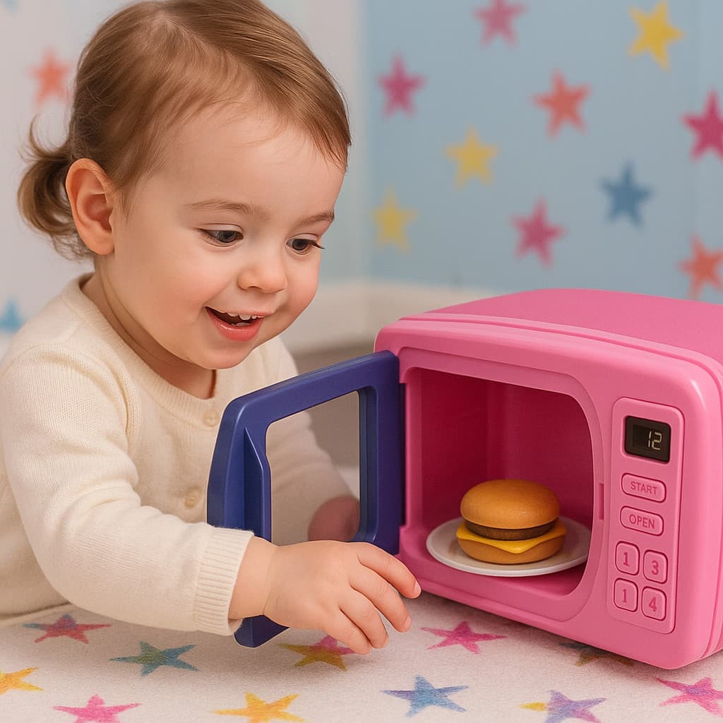 Mini Micro-ondas Diversão Giratório Brinquedo Ursinho Presente Cozinha Boneca Barbie Infantil Prato