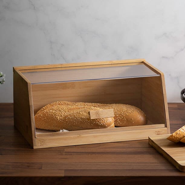Porta Pão de Bambu e Acrílico com Formato Retangular Perfeito para Balcão de Cozinha e Conservação do Alimento