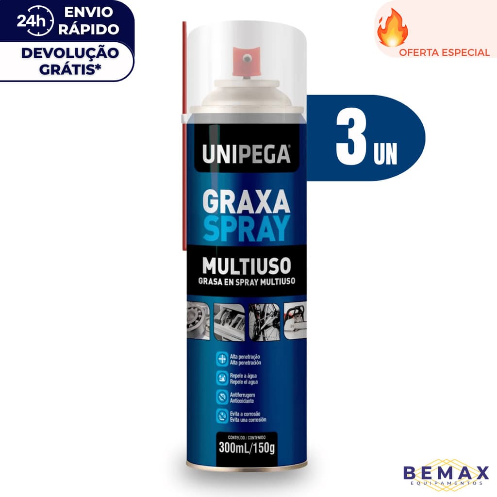Kit 3 Graxa Spray Lubrificante Multiuso Anti Ferrugem Rolamento Bicicleta Moto Trilhos 300ml