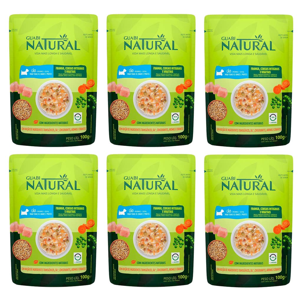 Guabi Natural Sachê Cães Frango Cereais Integrais e Vegetais 100g 6 Unidades