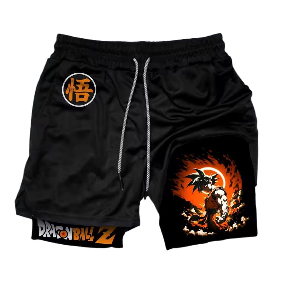 Bermuda Compressão 2 em 1 Dry-Fit Goku Dragon Anime Ball Z Gym Fitness
