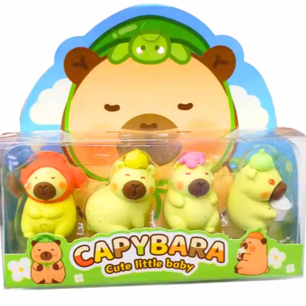 Kit 4  Borrachas 3d Capivara Fofa  Papelaria Capybala Kawaii