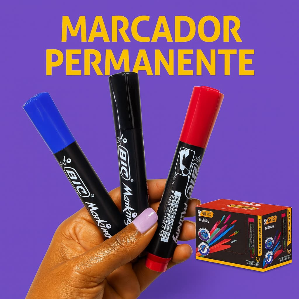 Caneta Marcador Permanente Pincel Atômico Bic 12 Und Recarregável