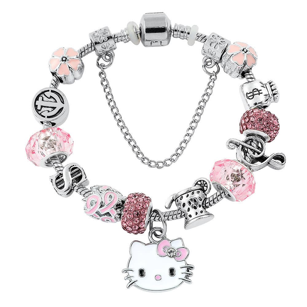 Pulseira Hello Kitty Fashion Para Meninas Pulseiras Com Contas Rosa E Vermelho Rhinestone Jóias Presentes
