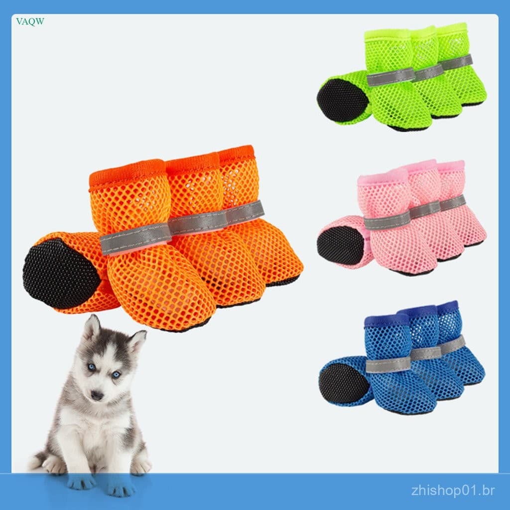 VQW 4 Pçs/set Moda Respirável Cão Malha Sapatos Antiderrapantes Reflexivos Net Resistentes Ao Desgaste Pet Botas Curtas